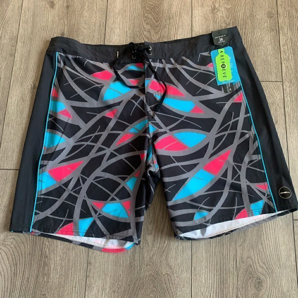 O’Neill hyper freak  above the knee 19” swim trunks size 38 stretch